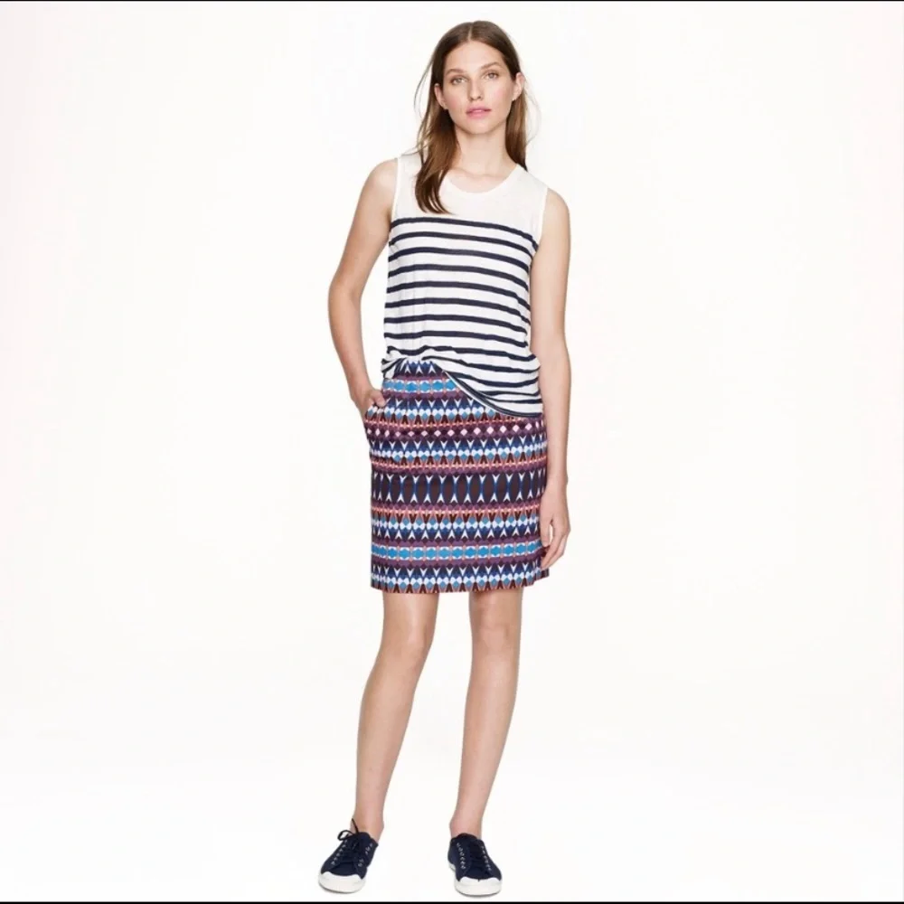 J Crew Mini Skirt 2 Geometric Print Artsy Chic Retro Revival‎ Workwear Mod Style
